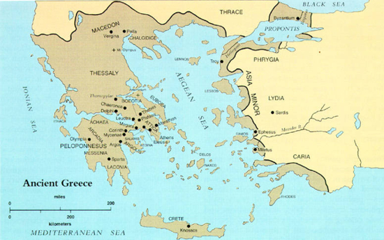 Peta wilayah peradaban Yunani Kuno
