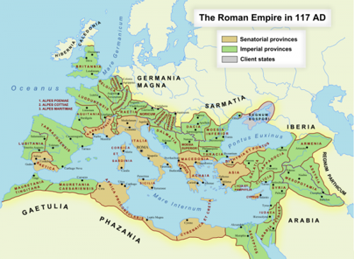 Peta Peradaban Romawi Kuno pada tahun 27SM - 476SM/1453 M