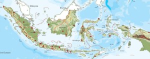Peta wilayah negara kesatuan republik Indonesia yang membentang dari Sabang (Barat) hingga Merauke (Timur).