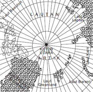 Peta wilayah Kutub Utara dengan proyeksi azimuthal normal