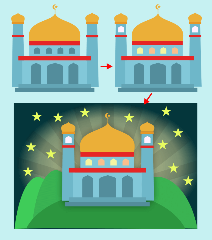Cara Membuat Gambar kartun masjid sederhana dan bewarna 6