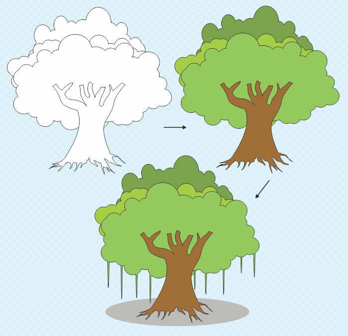 Membuat Sketsa Gambar Pohon Beringin Untuk Diwarnai